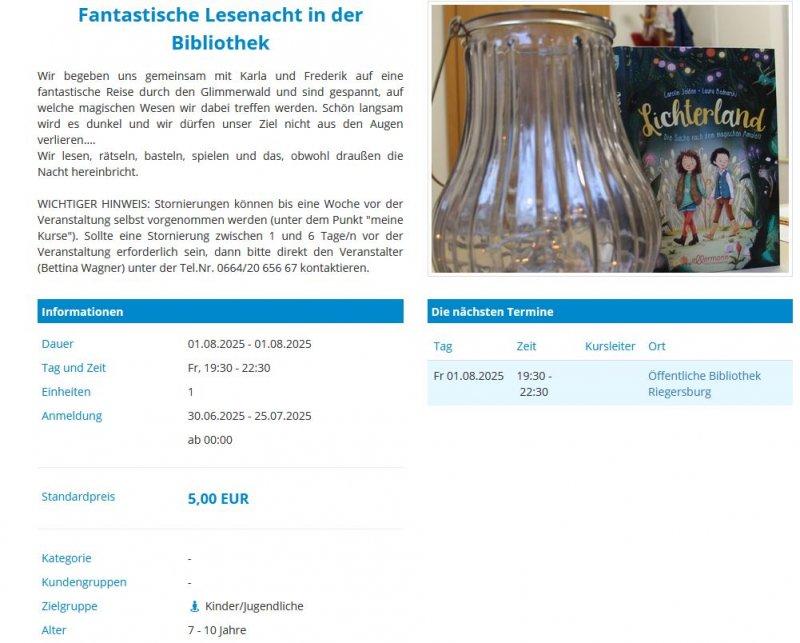 Folder: Lichterland - Lesenacht in der Bibliothek Riegersburg im Rahmen des Ferienpasses