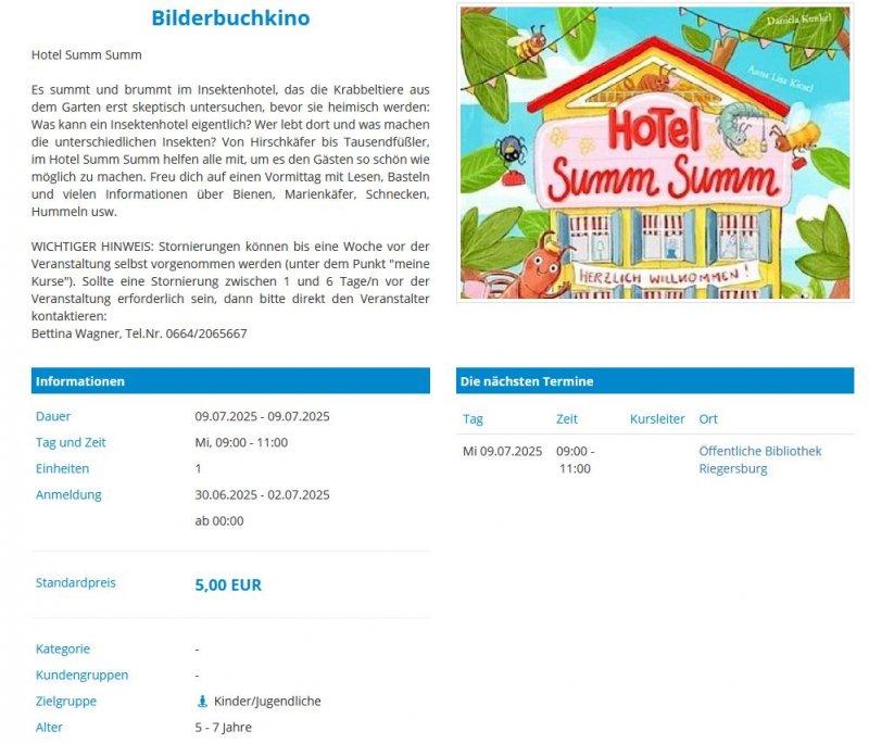 Flyer: Bilderbuchkino Hotel Summ Summ