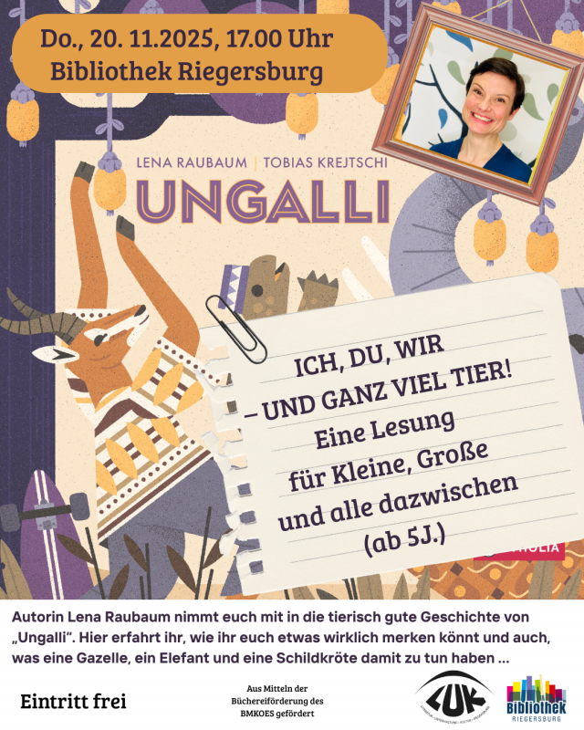 Plakat: Lesung mit Lena Raubaum UNGALLI