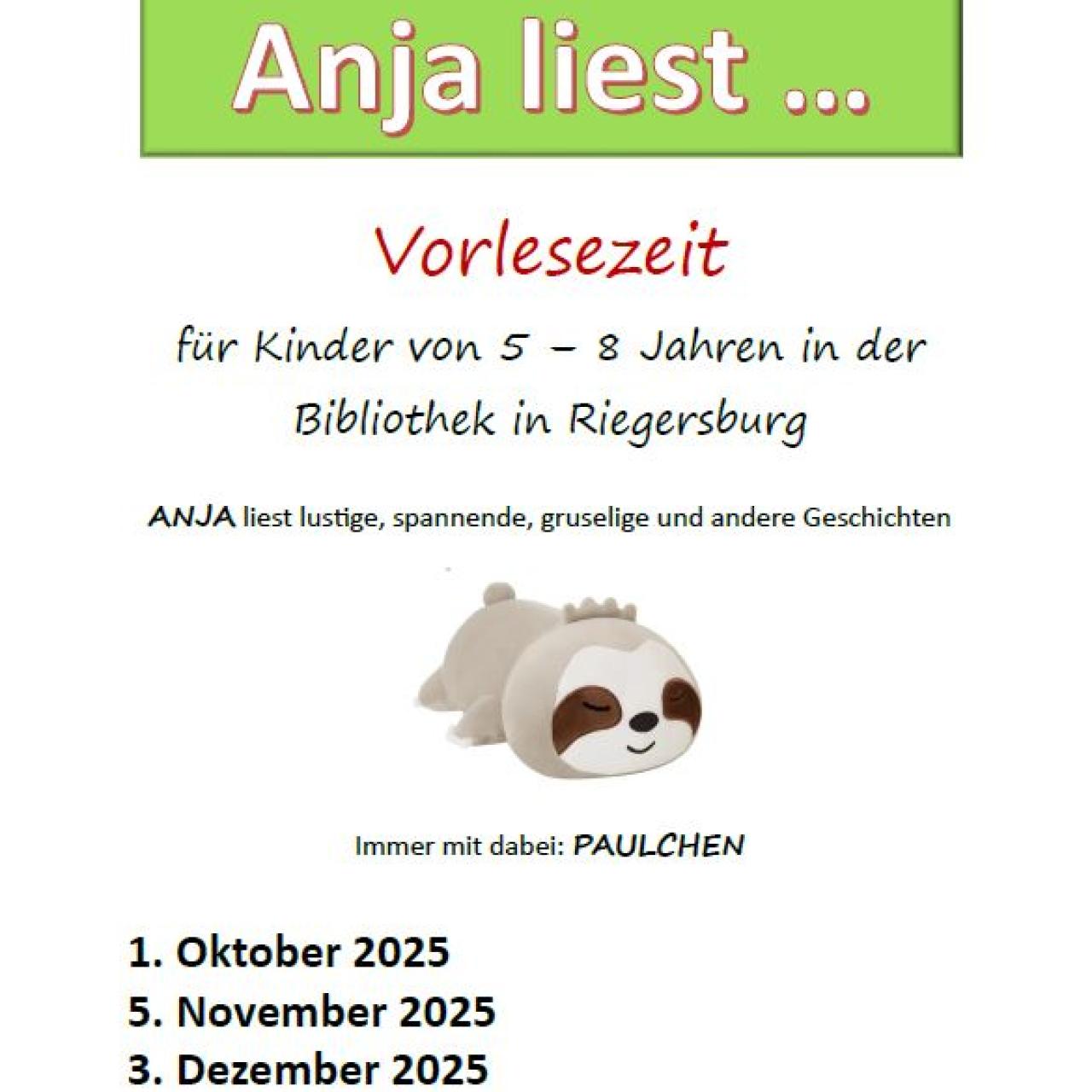 Plakat: Anja liest Oktober bis Dezember 2025